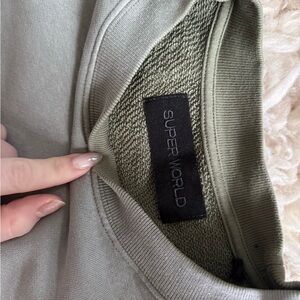 Aritzia Super World Olive Green Acid Wash Sweatshirt